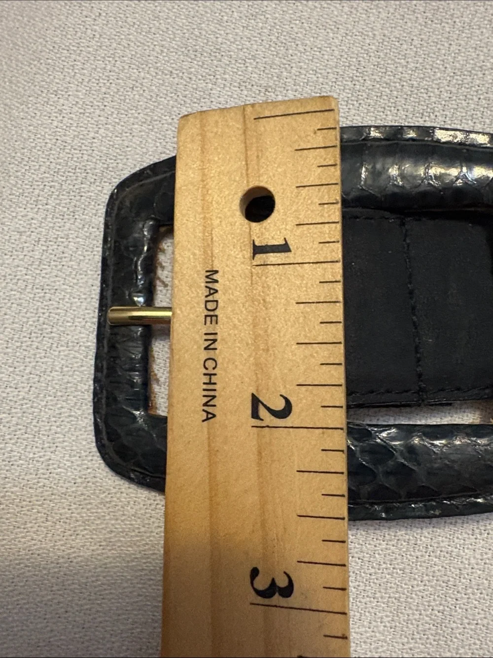 Jacqueline Ferrar Black Leather Belt with Textured Snake Skin Buckle Accent- M